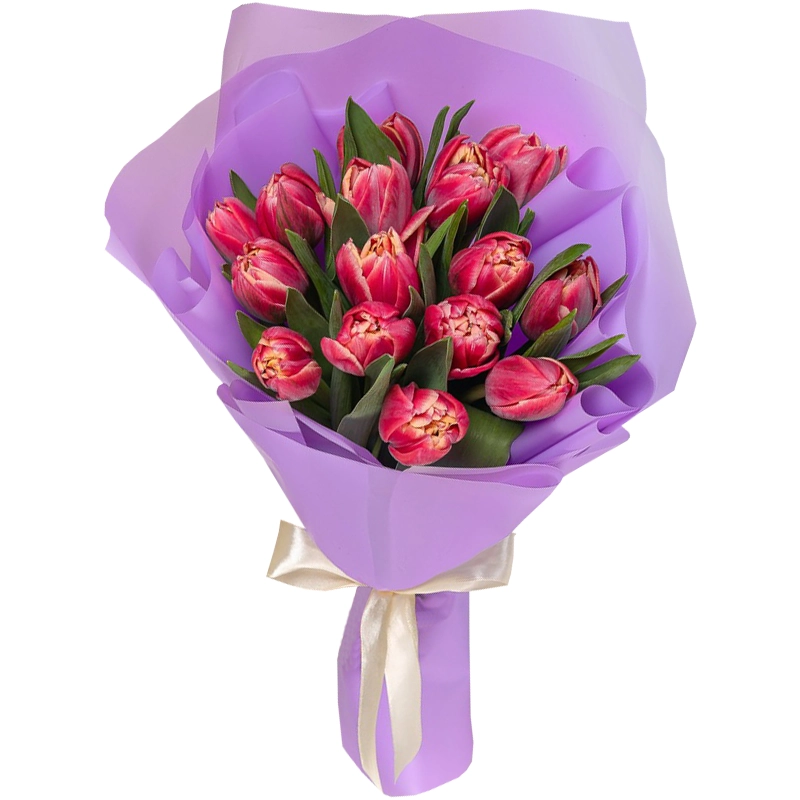 Букет из 15 пионовидных розовых тюльпанов